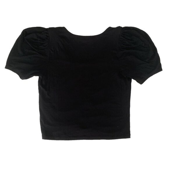 Frame Agnes Jersey Knit Top Blouse Puff Sleeve Ruched Shirred Black V Neck S - Picture 7 of 12